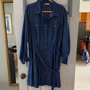 Chic Navy Long Sleeve Shirt Dress